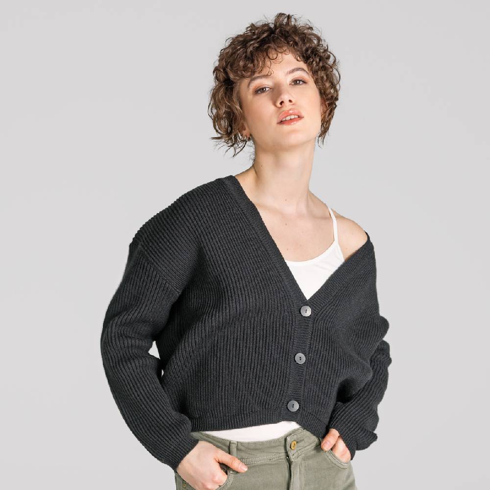 LIVING CRAFTS ALFREY - Strickjacke boxy - Off Black Blitzangebot