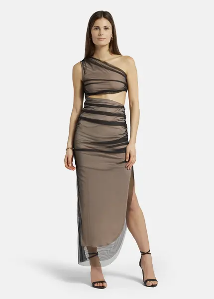 Nicowa Asymmetrical mesh dress - AWITO MAXI in Blackarticle number NC9A1401119E-002 Jubiläumsangebot