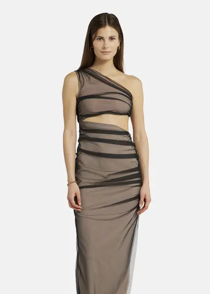 Nicowa Asymmetrical mesh dress - AWITO MAXI in Blackarticle number NC9A1401119E-002 Jubiläumsangebot