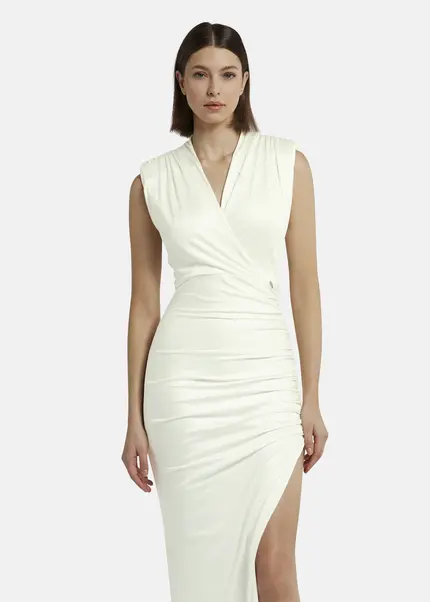 Nicowa Draped maxi dress in jersey - MICATE in WHITEarticle number NC9A1401611E-004 Bestseller