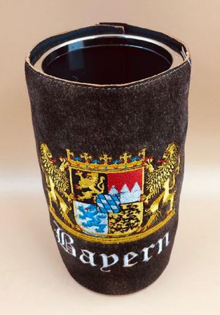 ﻿Pezzo D'oro Bergheimer Weinkühler bestickt mit Bayernwappen, Ledermanschette (echt Leder ),Trachtenoptik Letzte 3 Tage