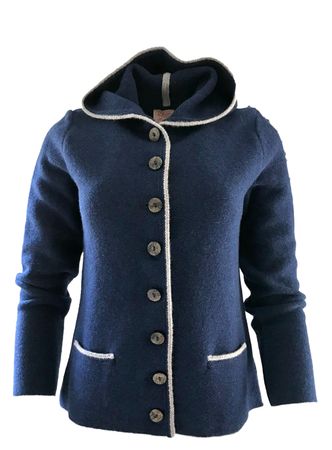 Pezzo D'oro Damenstrickjacke,Kapuze,Merinowolle,blau,nachhaltig aus Bayern Letzte 2 Tage
