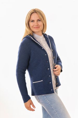 Pezzo D'oro Damenstrickjacke,Kapuze,Merinowolle,blau,nachhaltig aus Bayern Letzte 2 Tage