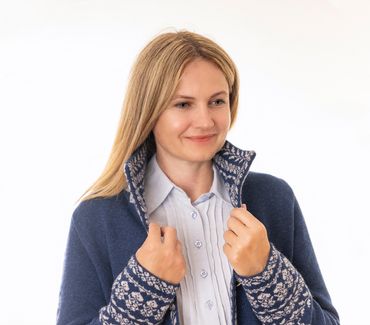 Pezzo D'oro Damenstrickmantel,nachtblau,Strick mit Jacquardbordüre,Doppelstrick,made in Bayern Zeitbegrenzte Promotion
