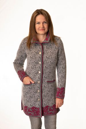 Pezzo D'oro Pezzo D&#039;oro Damenstrickmantel,Grautöne mit dunkelpinken Akzenten, nachhaltig produziert,made in Bayern, Merinowolle Bis zu 55% Rabatt