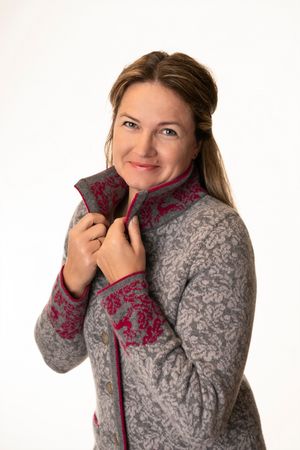 Pezzo D'oro Pezzo D&#039;oro Damenstrickmantel,Grautöne mit dunkelpinken Akzenten, nachhaltig produziert,made in Bayern, Merinowolle Bis zu 55% Rabatt