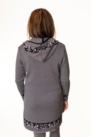 Pezzo D'oro Art en Laine Strickmantel,Gehrock mit Kapuze,Merinowolle,made in Bayern,marine/grau Speichern exportieren