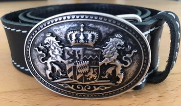 Pezzo D'oro Bayern-Gürtel Büffelleder schwarz inkl. Schließe mit Bayern-Wappen altsilber Im Verkauf