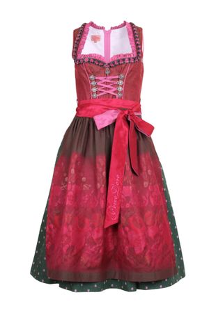Pezzo D'oro Designerdirndl, Festtagsddirndl, Midilänge, rot/grün/erika Fabrikpreis