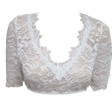 Pezzo D'oro Dirndlbluse aus elastischer Spitze weiß Kurzarm, Dirndlspitzenbluse Begrenztes Angebot