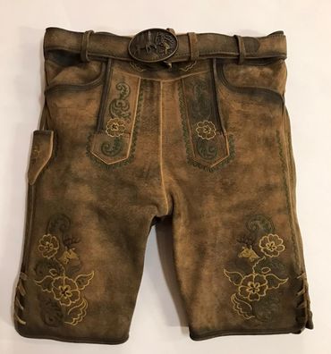 Pezzo D'oro Herrentrachtenlederhose kurz,braun antik finish,beige/grün bestickt,Größe 50 Riesige Ersparnisse