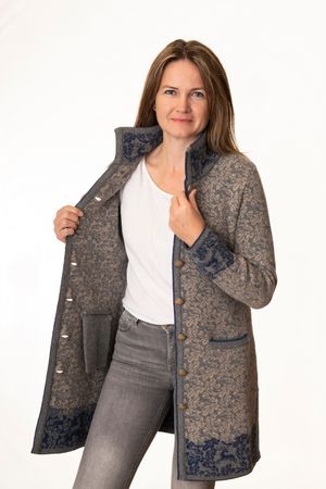 Pezzo D'oro Pezzo D&#039;oro Strickmantel in grau/blau gemustert, reine Wolle, hergestellt in Bayern, dicker warmer Wollmantel für Outdoor Kostenloser Versand international