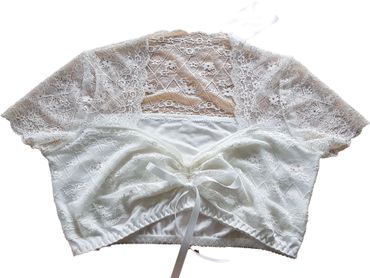 Pezzo D'oro Spitzendirndlbluse creme,Blumenbordüre,Herzausschnitt/Raffung Auslauf