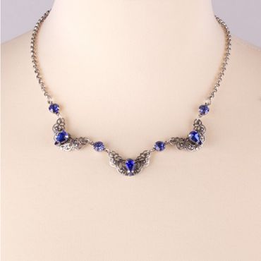 Pezzo D'oro Trachtencollier altsilber mit royalblau funkelnden Schmucksteinen, nickelfrei Günstiger Verkauf