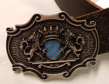 Pezzo D'oro Trachtengürtel mit Bayernwappen,Leder dunkelbraun antik Blitzverkäufe