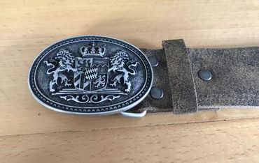 Pezzo D'oro Trachtengürtel, Bayernschließe,echt Leder,braun-oliv,made in Germany Limitierter Zeitrabatt
