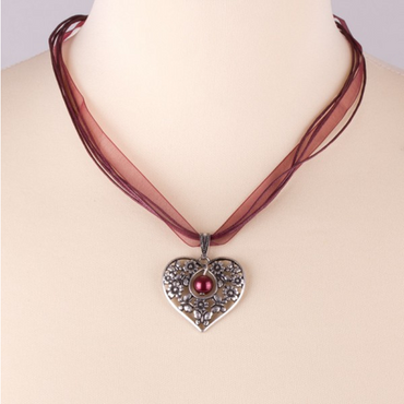 Pezzo D'oro Trachtenhalskette mit Herzanhänger und farbiger Perle Farbe bordeaux nickelfrei Fabrik Onlineshop