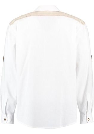 Pezzo D'oro Trachtenhemd Herren, weiß mit traditioneller Stickerei, Leinenoptik, Pattentasche, Leinenbesatz, Langarm Sonderangebot