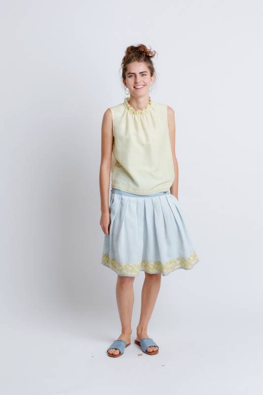 Rockmacherin Bodweda Damen-Trachtenrock mit Passe mit hellblauem irischen Leinen Top Angebot
