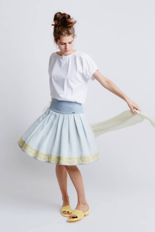 Rockmacherin Bodweda Damen-Trachtenrock mit Passe mit hellblauem irischen Leinen Top Angebot