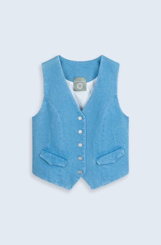 Rockmacherin Resal Damenweste aus Light Denim im klassischen Stil Online Outlet