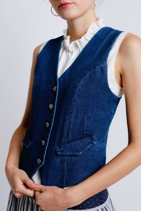 Rockmacherin Resal Damenweste aus Denim im klassischen Stil Zeitlich begrenztes Angebot