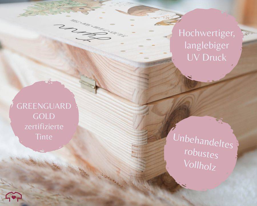Shirtracer Baby Geschenk Erinnerungsbox Waldtiere Holzkiste zur Geburt Personalisiert mit Shirtracer Hotsell