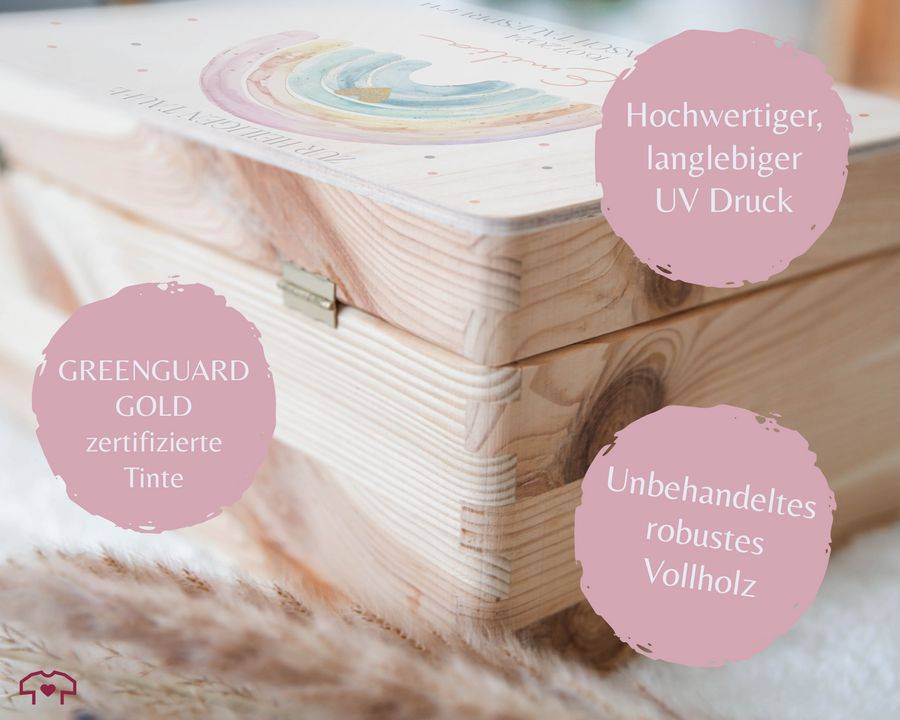 Shirtracer Erinnerungskiste zur Taufe mit Regenbogen - Personalisierte Babybox für Jungen und Mädchen - Taufgeschenk Shirtracer Tägliche Deals