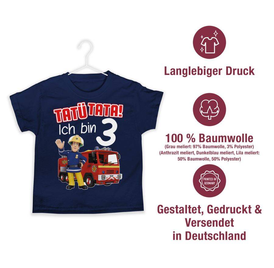 Shirtracer Tatü Tata! Ich bin 3 - rot: Tshirt Turnbeutel Shirtracer Kostenlose Rückgabe