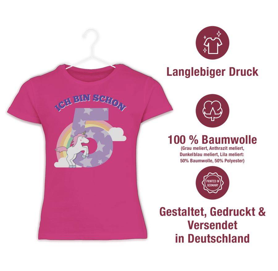 Shirtracer Ich bin schon fünf Einhorn: Tshirt Turnbeutel Shirtracer Super Rabatt