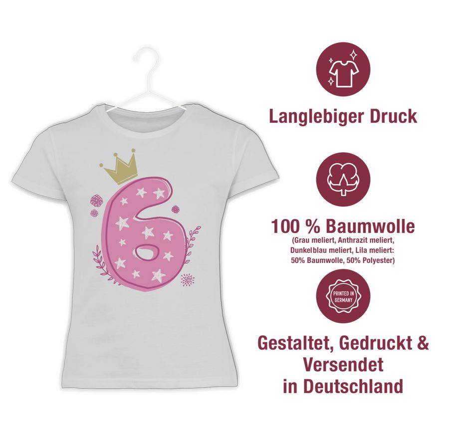 Shirtracer Sechster Mädchen Krone Sterne Shirts & Mehr Shirtracer 50% Rabatt mit kostenlosem Versand