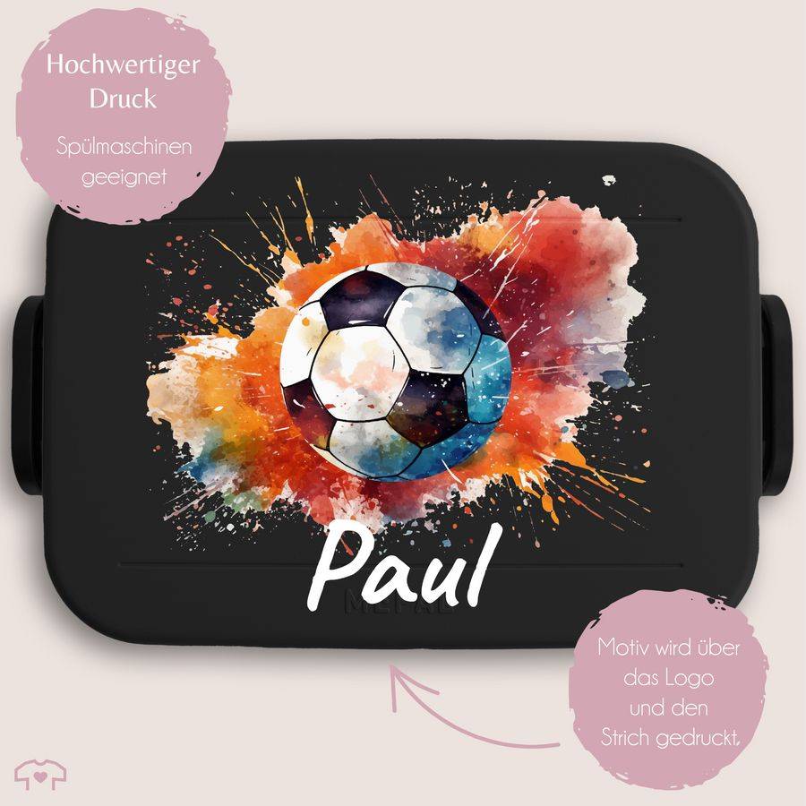 Shirtracer Fußball Brotdose mit Name: T-Shirt Turnbeutel Shirtracer Fabrikverkauf