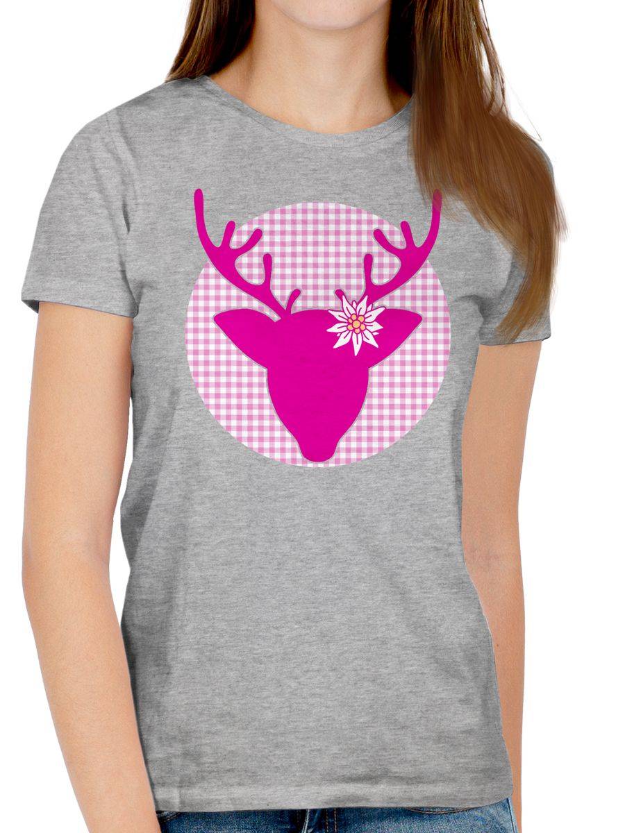 Shirtracer Oktoberfest Hirsch mit Edelweiß - Fuchsia: Tshirt Turnbeutel Shirtracer Limitierter Zeitrabatt
