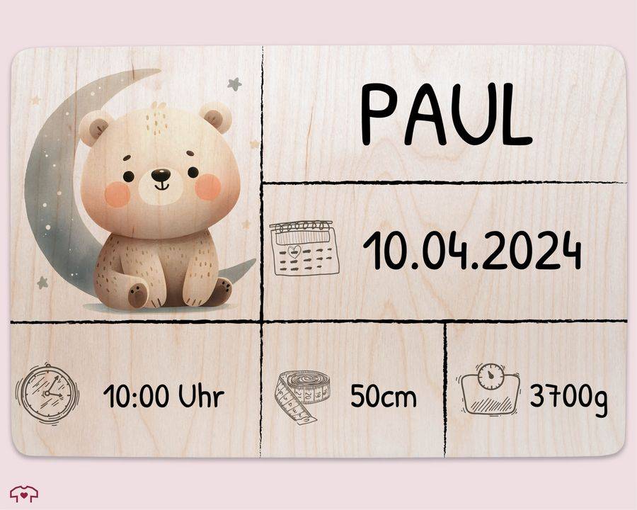 Shirtracer Holzkiste zur Geburt Baby Personalisierte mit Bär Baby Erinnerungsbox Geschenk zur Geburt Shirtracer Kostenloser Versand international