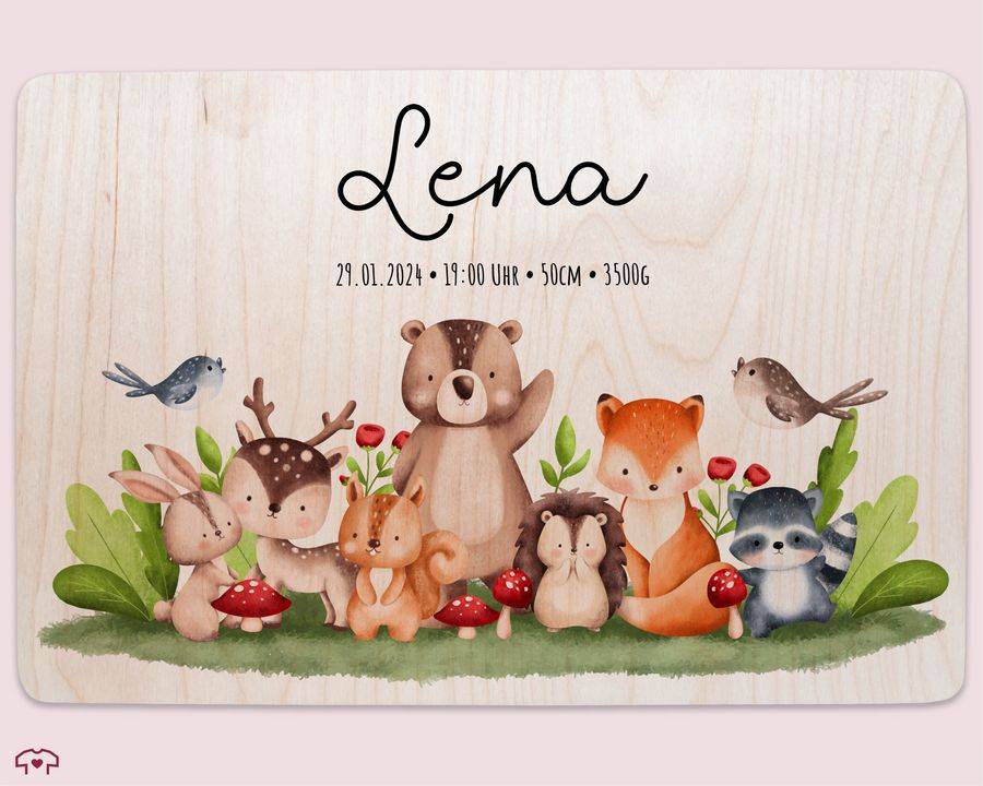 Shirtracer Baby Erinnerungsbox Waldtiere Holzkiste zur Geburt Personalisiert mit Name Dat Shirtracer Sonderangebot
