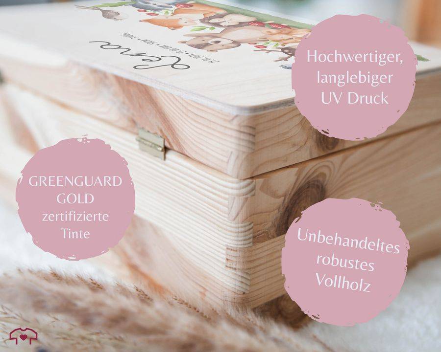 Shirtracer Baby Erinnerungsbox Waldtiere Holzkiste zur Geburt Personalisiert mit Name Dat Shirtracer Sonderangebot