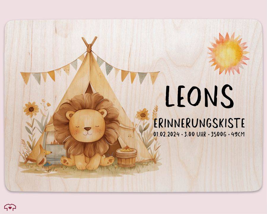 Shirtracer Personalisierte Baby Geschenke Erinnerungskiste Löwe Name Datum Erinnerungsb Shirtracer Neuheiten