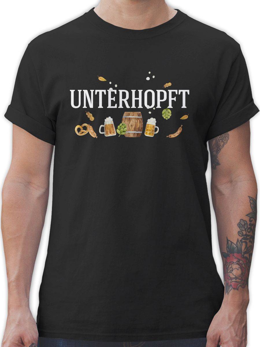 Shirtracer Unterhopft - Schriftzug und Volksfest Symbole: T-Shirt Turnbeutel Shirtracer Fabrikverkauf