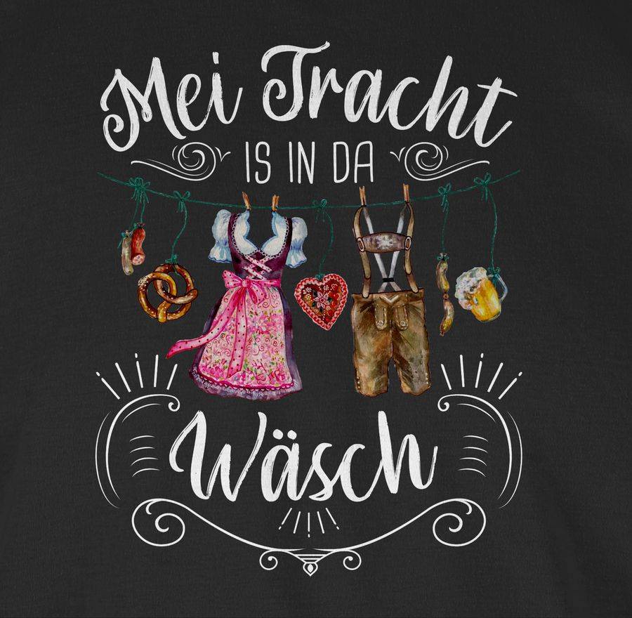 Shirtracer Mei Tracht is in da Wäsch - Wäscheleine - weißer Schriftzug: Tshirt Turnbeutel Shirtracer Wochenangebot