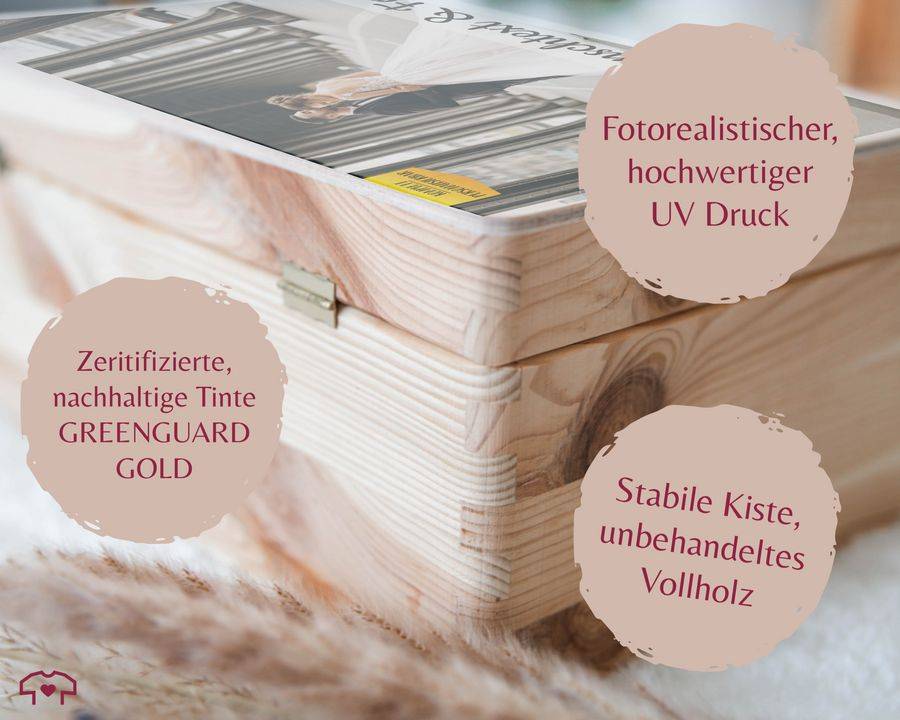 Shirtracer Hochzeitsbox Geschenkbox Hochzeit mit Foto und Namen Datum Erinnerungskiste Hochzeit Bilder Shirtracer Zeitbegrenzte Promotion