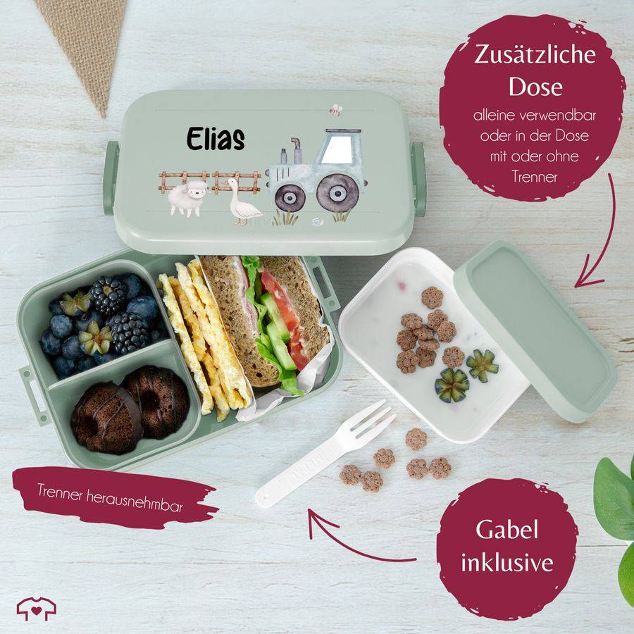 Shirtracer Personalisierte Traktor-Brotdose mit Tieren Kindgerechte Lunchbox mit Traktor un Shirtracer Versandkostenfrei