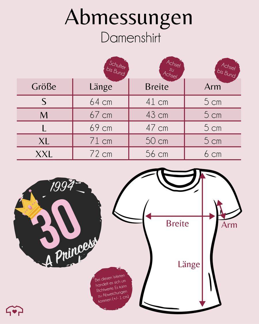 Shirtracer Dreißigster Mädchen Princess 1994: T-Shirt Turnbeutel Shirtracer Letzter Tag