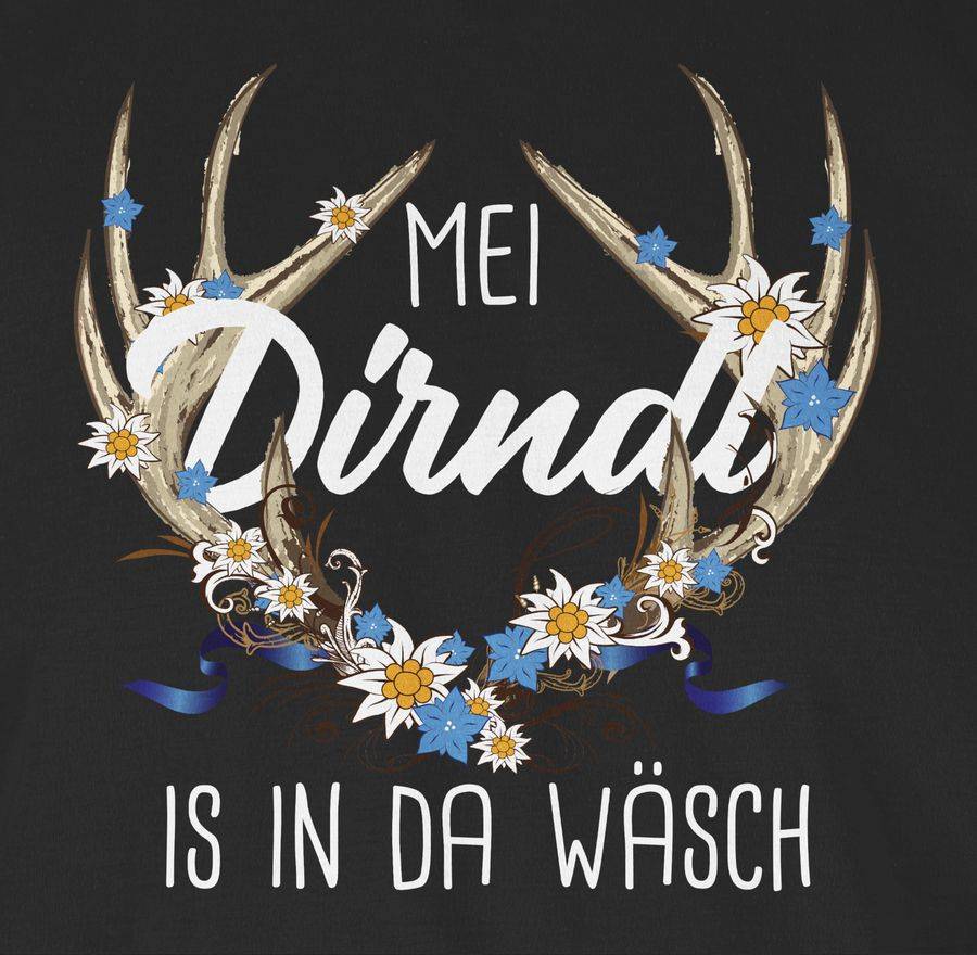 Shirtracer Mei Dirndl is in da Wäsch - mit Hirschgeweih Edelweiß und weißem Schriftzug Sh Shirtracer Bis zu 65% Rabatt