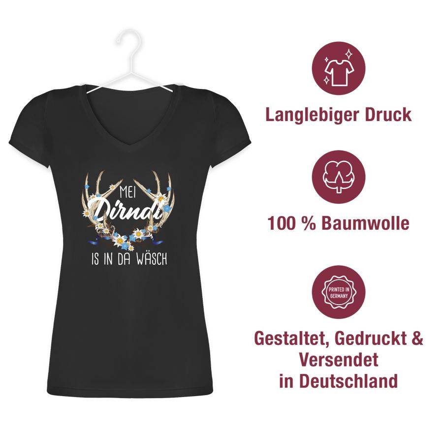 Shirtracer Mei Dirndl is in da Wäsch - mit Hirschgeweih Edelweiß und weißem Schriftzug Sh Shirtracer Bis zu 65% Rabatt