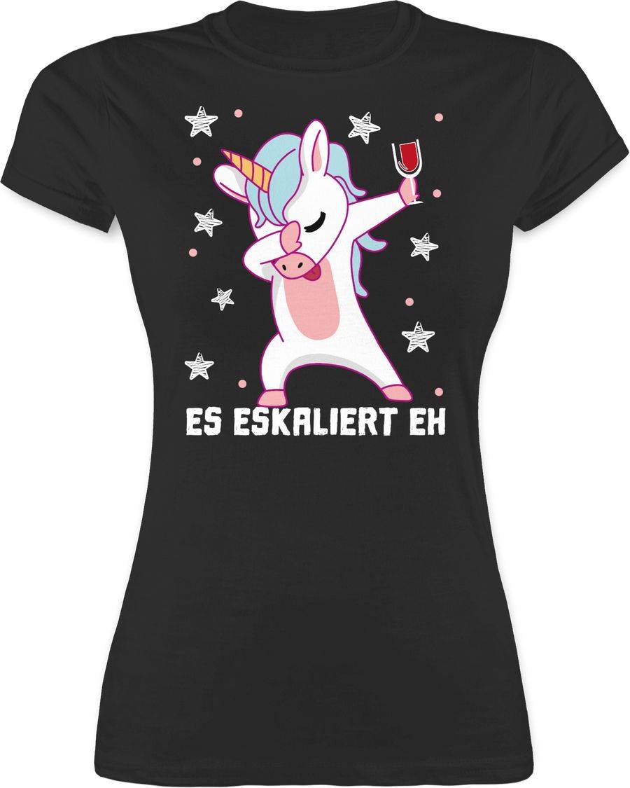 Shirtracer Es eskaliert eh Einhorn mit Weinglas weiß Shirts & Mehr Shirtracer Black Friday