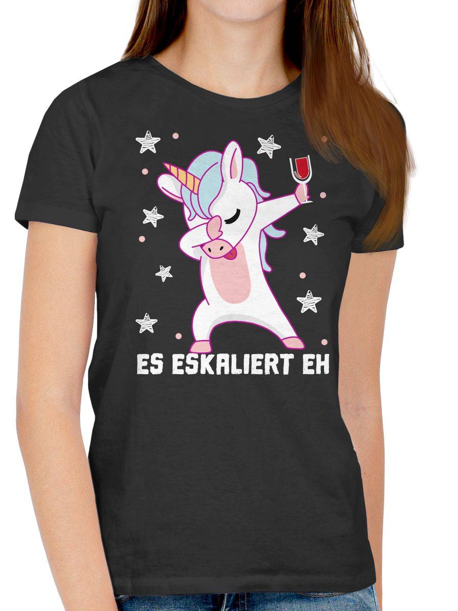 Shirtracer Es eskaliert eh Einhorn mit Weinglas weiß Shirts & Mehr Shirtracer Black Friday