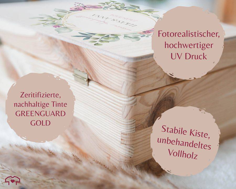 Shirtracer Erinnerungsbox Unsere Hochzeit mit Blumenkranz personalisiert Geschenke zur Hochzeit Shirtracer Begrenzt auf 3 Tage