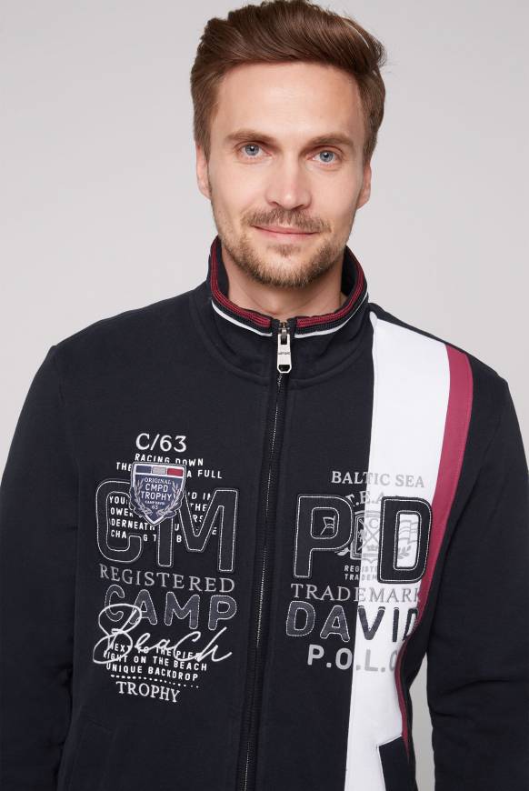 Soccx Sweatjacke mit Color-Blocking und Artworks blue navy im Angebot