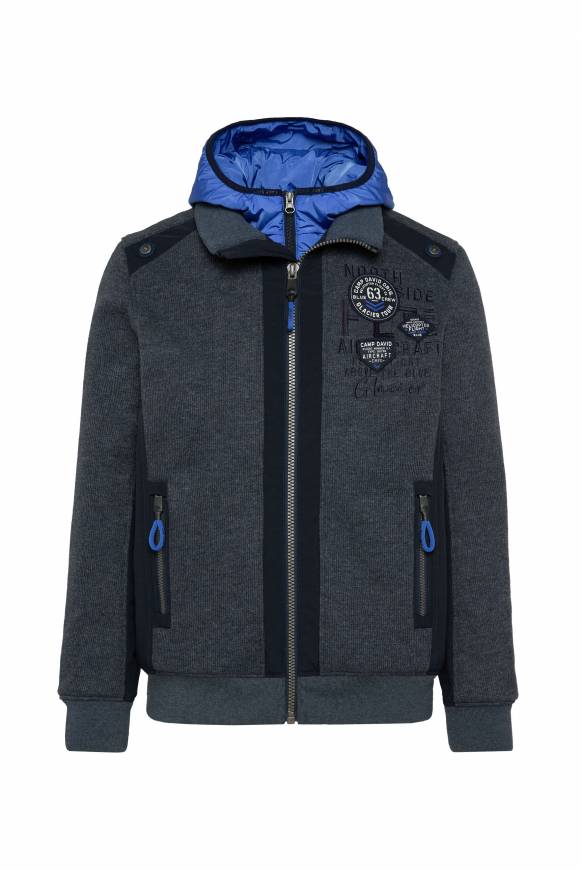 Soccx Strickfleecejacke mit abtrennbaren Kapuzen-Einsatz blue navy melange Günstiger Verkauf