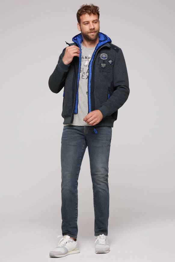 Soccx Strickfleecejacke mit abtrennbaren Kapuzen-Einsatz blue navy melange Günstiger Verkauf